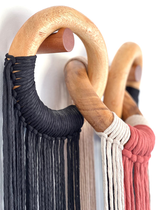 Wood chain decor  Macrame wall hanging  Fiber art  Wall decoration  Contemporary decor  Wrapped wall hanging  Textile sculpture